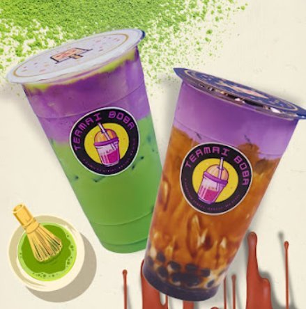 TeaMai purple and matcha bubble teas